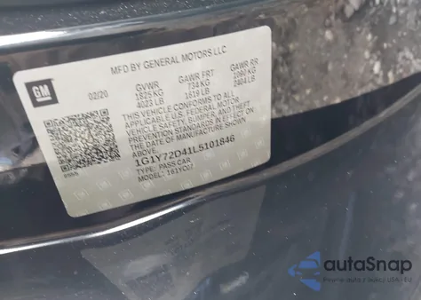 2020 Chevrolet Corvette Stingray Rwd 2Lt из США, поврежденный, VIN 1G1Y72D41L5101846